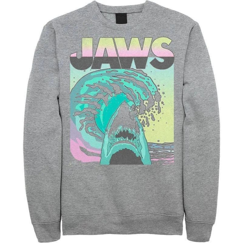 Jaws Movie Graphic Sweatshirt Heather Gray Pastel Wave Shark Pullover XXL seemez